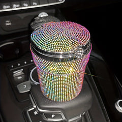 Rhinestone Car Ashtray with Lid & LED Light