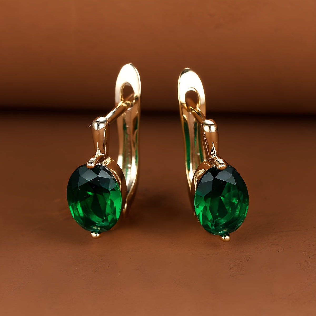 Golden Hoop Earrings with Red Green Aqua Stones