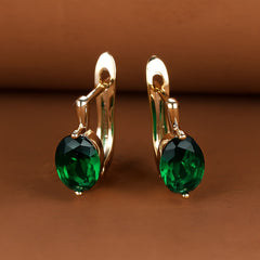 Golden Hoop Earrings with Red Green Aqua Stones