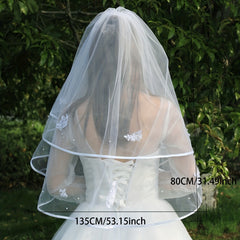 Bridal Wedding Veil With Comb Flower Pattern Mesh Faux Pearl Veil