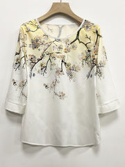Floral Print Blouse & Elastic Waist Pants Set