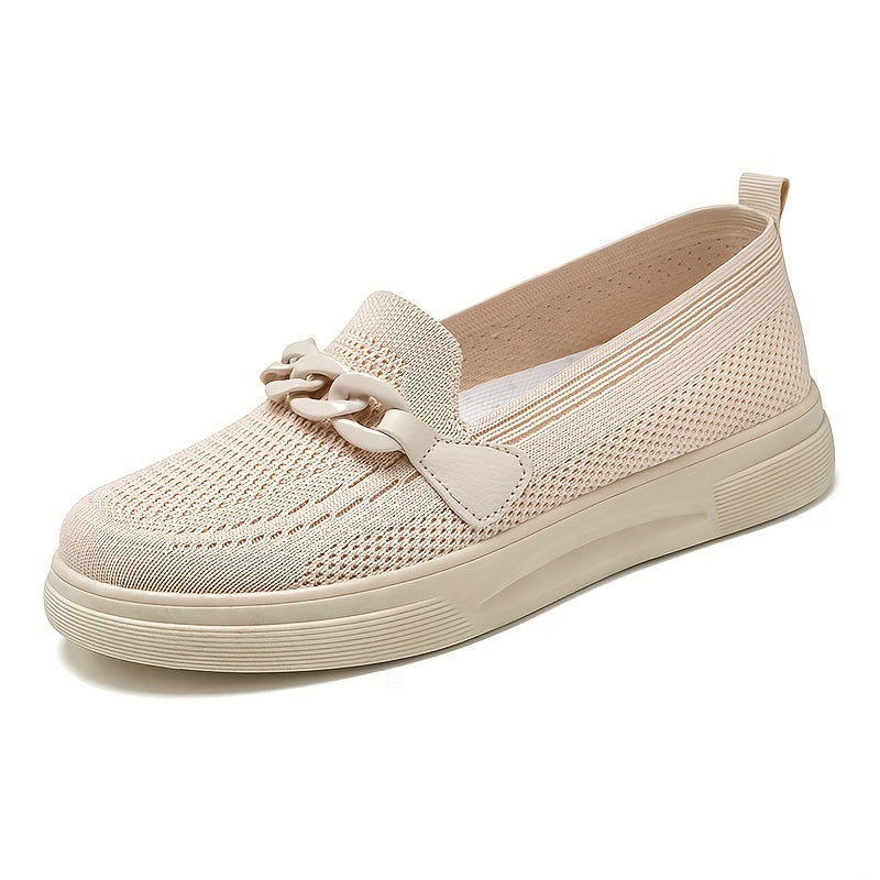 Women's Knitted Sock Shoes Chain Slip On Flat Shoes
