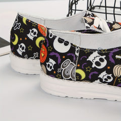 Women's Pumpkin Skull Pattern Flat Loafers Slip On Lightweight Casual
