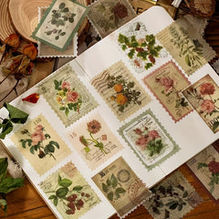 60pcs Vintage Stamp Stickers Retro Plant Mushroom for DIY Scrapbook Journal