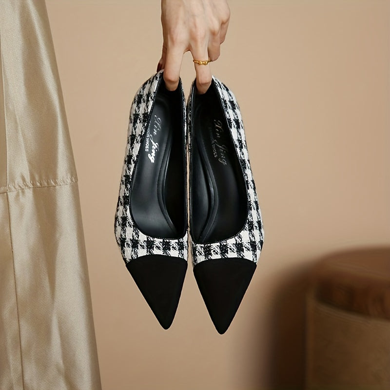 Houndstooth Stiletto Heels Pointed Toe Pumps