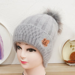 Women's Winter Beanie Hat With Pom Pom Velvet Knitted Hat