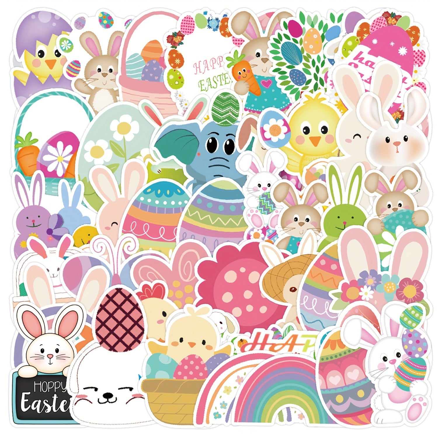 50pcs Cartoon Easter Rabbit Egg Stickers for Laptop Helmet Water Cup Decoration