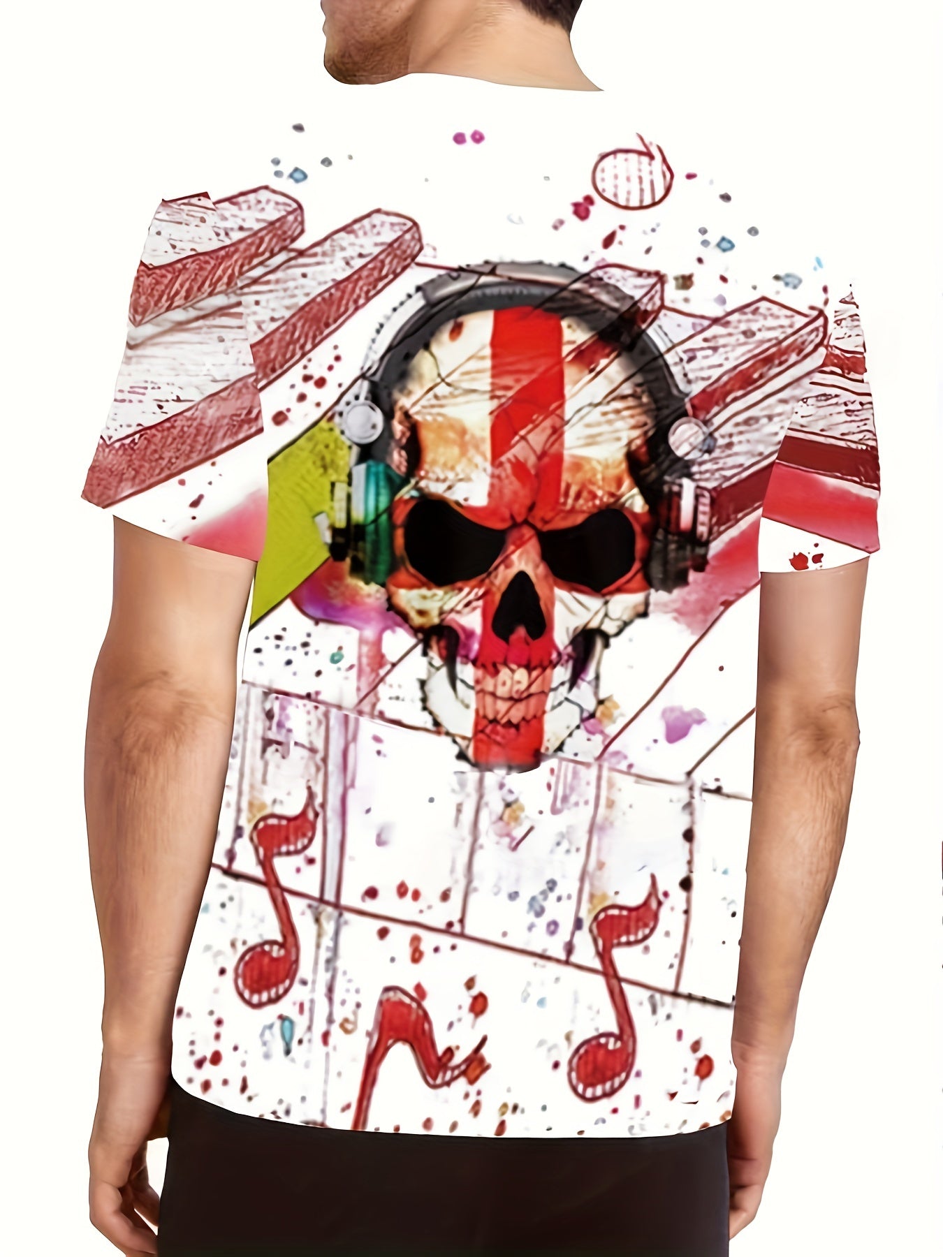 Colorful Skull Print Men's T-shirt 3D Digital Top Crew Neck