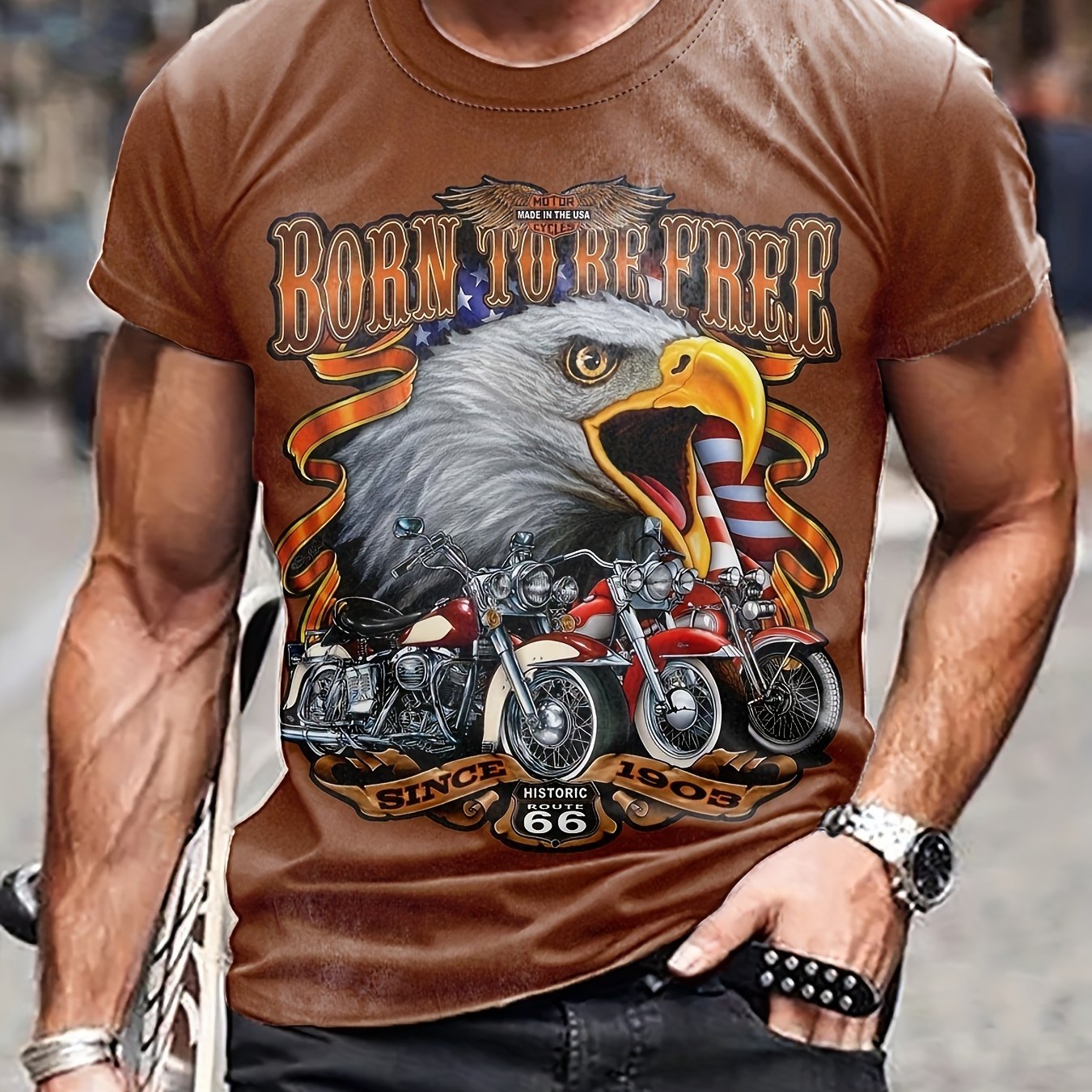 Eagle And Motorcycle Print Men's Graphic T shirt for Summer