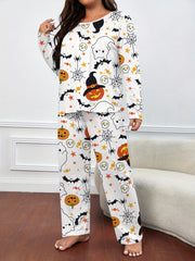 Halloween Bat & Ghost Print Pajamas Set