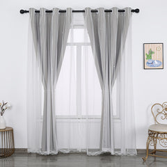 Blackout Star Window Curtain With Tulle Overlay