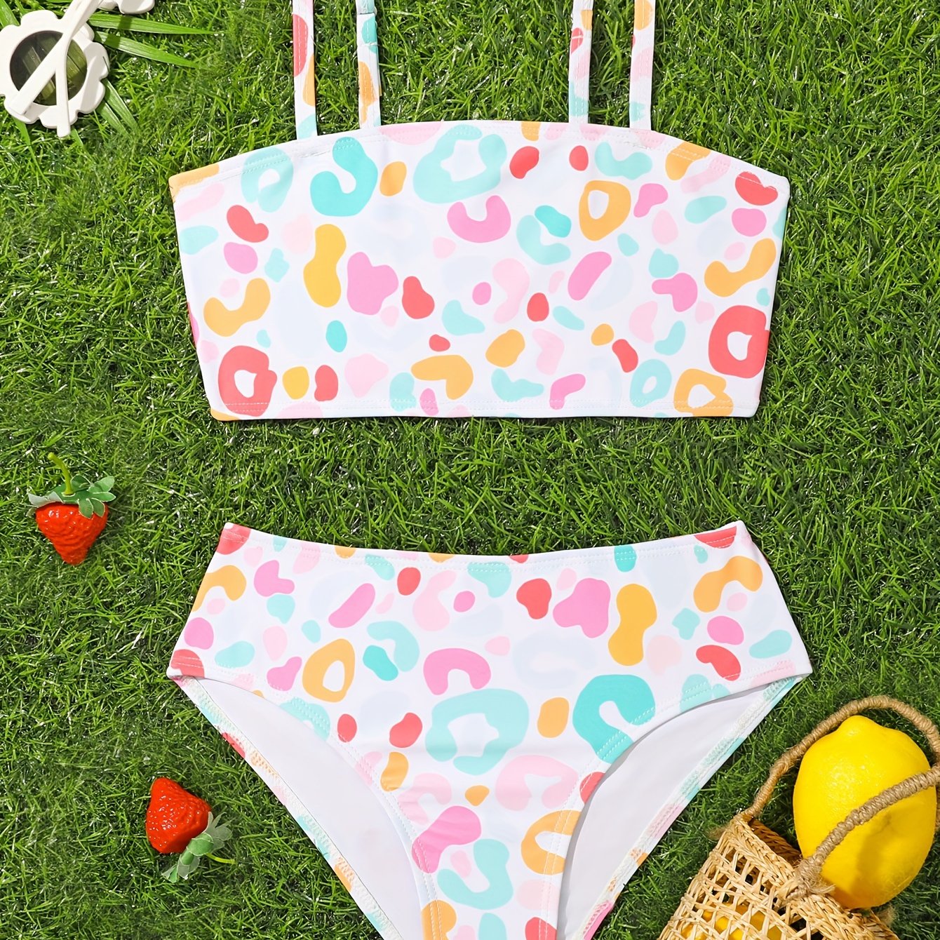 Leopard Print 2pcs Swimsuit Girls Summer Clothes Beach Vacation 4 7y