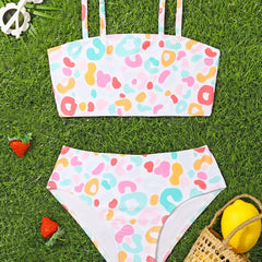 Leopard Print 2pcs Swimsuit Girls Summer Clothes Beach Vacation 4 7y