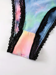 Exotic Bra & Panty Set Tie Dye Lace Trim Lingerie Two Piece Set