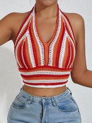 Striped Halter Crop Top Sleeveless Women's Clothing