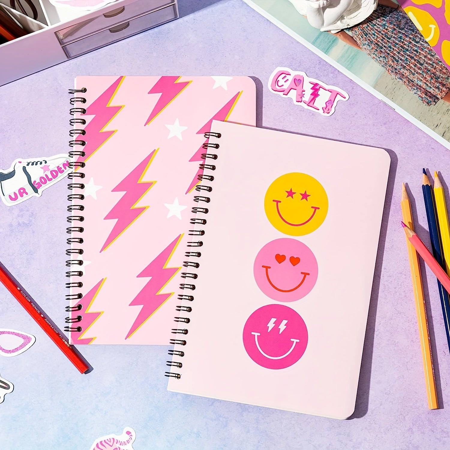 2 Packs Preppy A5 Notebooks for Teen Girls Hardcover Spiral Journals