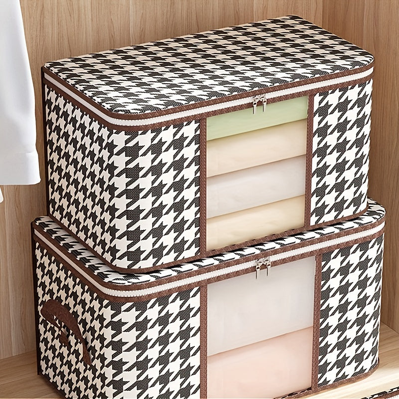 Houndstooth Wardrobe Quilt Organizer Double Zipper Clothes Storage Box
