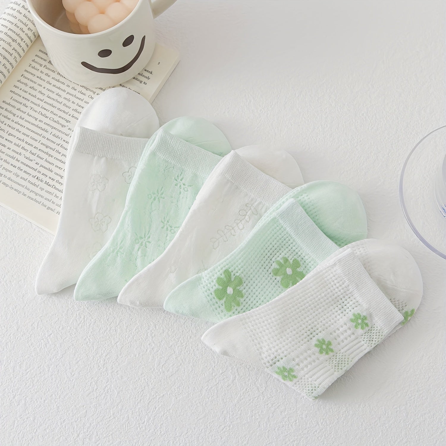 5 Pairs Floral Crew Socks Women's Stockings