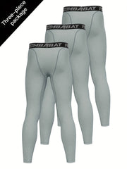 Men's 3pcs Solid Leggings Active Quick Drying Compression Pants