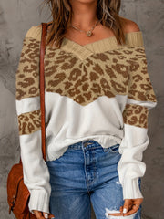 Leopard Print V Neck Sweater
