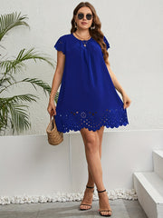 Solid Eyelet Embroidered Cap Sleeve Ruched Mini Dress