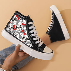Women's Bow Pet Dogs Pattern Lace Up Canvas High Top Shoes