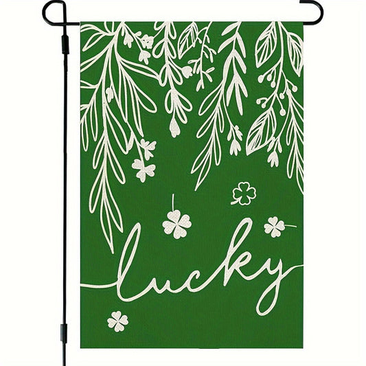 St Patrick's Garden Flag Double Sided Burlap Green Floral Shamrocks Clovers