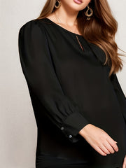 Blouse Women's Keyhole Puff Sleeve Round Neck Shirt Top