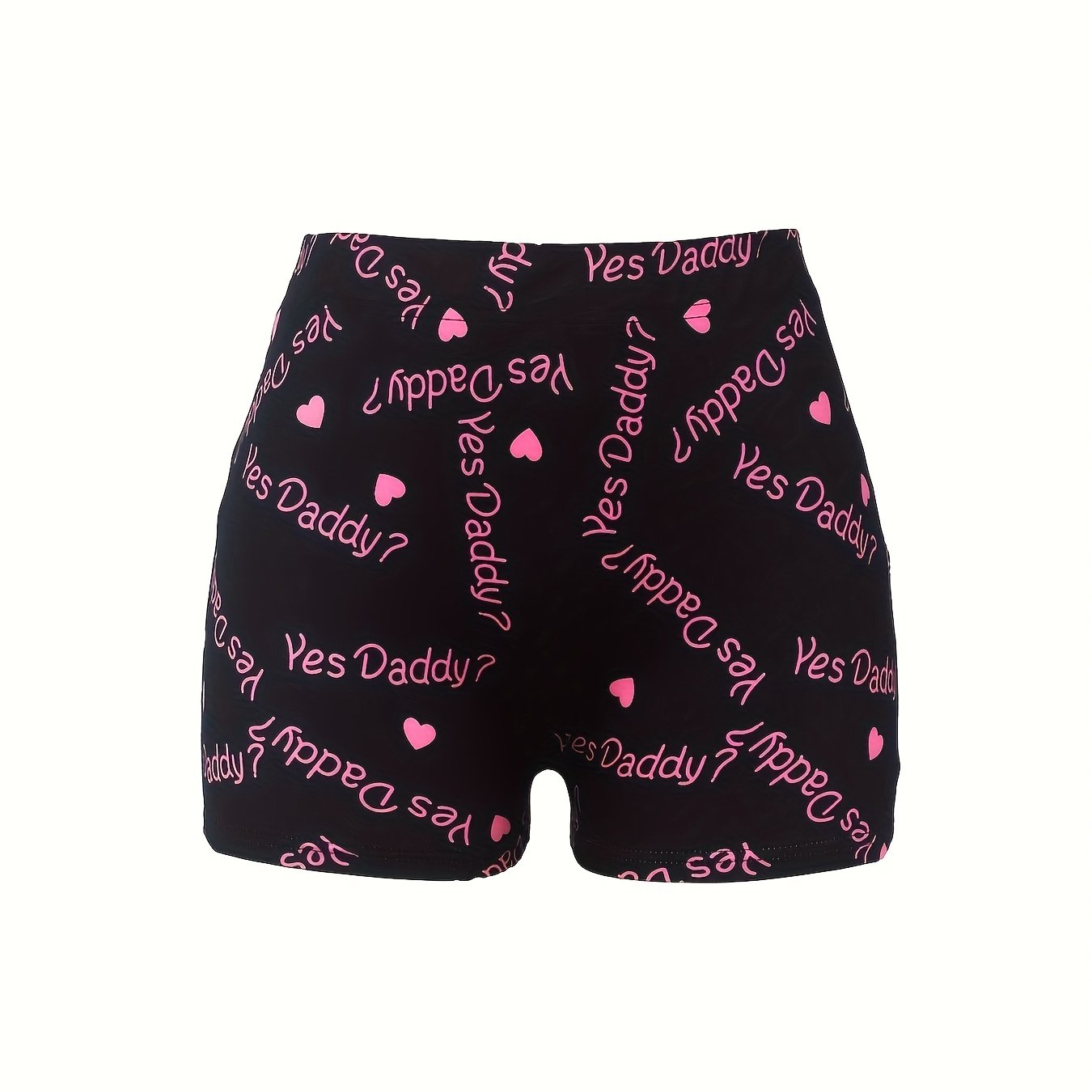 Women's Plus Heart & Slogan Print High Rise Skinny Shorts