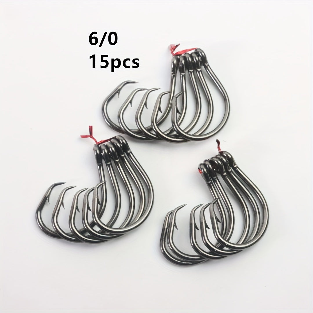15pcs Nickel Octopus Fishing Hooks High Carbon Steel Barbed with Eye