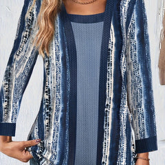 Tie Dye Long Sleeve Open Front Non Stretch Blouse