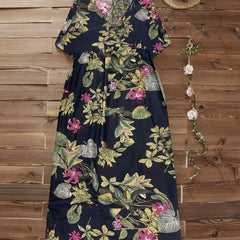 Women's Plus Floral Print Short Sleeve V Neck Loose Fit Dress