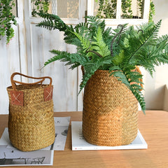 Natural Woven Seagrass Tote Belly Basket for Home Organize