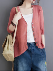 Vintage Loose Summer V Neck Button Front Cardigan