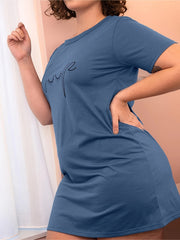 Abstract Face Print Short Sleeve Tee Sleep Dress