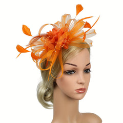 Orange Mesh Flower Fascinator Hat Headwear 20s Hat