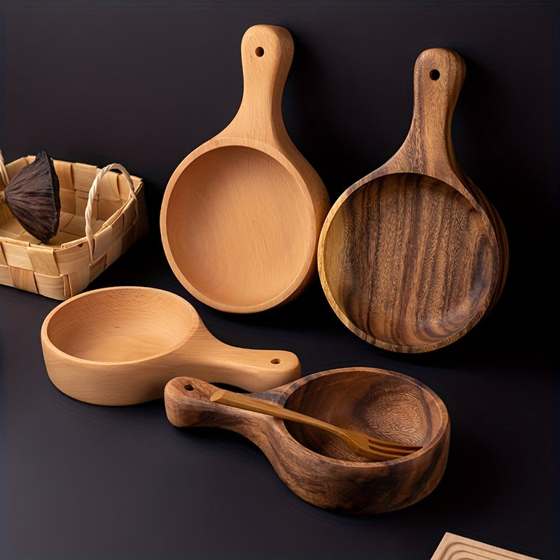 Beech Wood Salad Bowl with Handle for Outdoor Dining