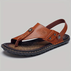 Men's PU Leather Ring Toe Sandals Non Slip Outdoor Hiking Flip Flop
