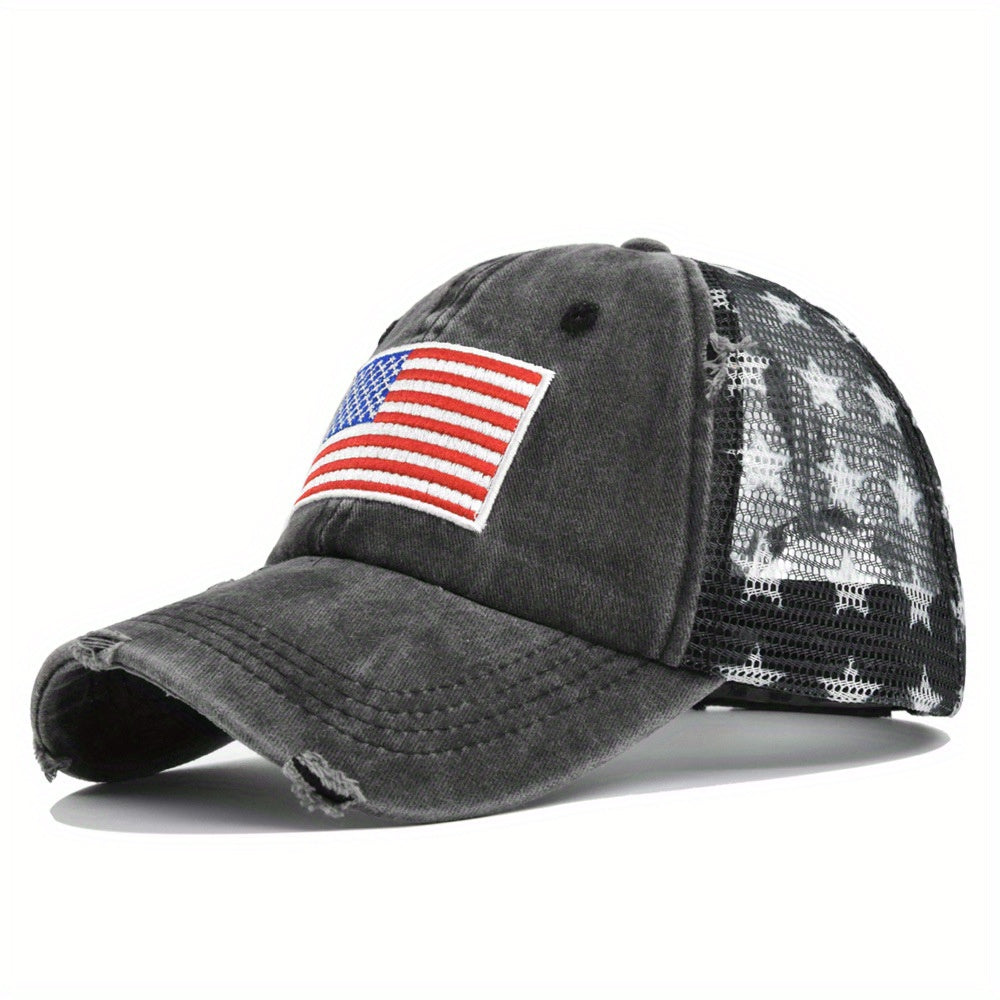 Unisex Mesh Breathable Baseball Cap with US Flag Embroidery