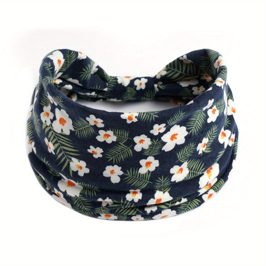 Floral Print Criss Cross Headband Wide Elastic Head Hoop Sweatband