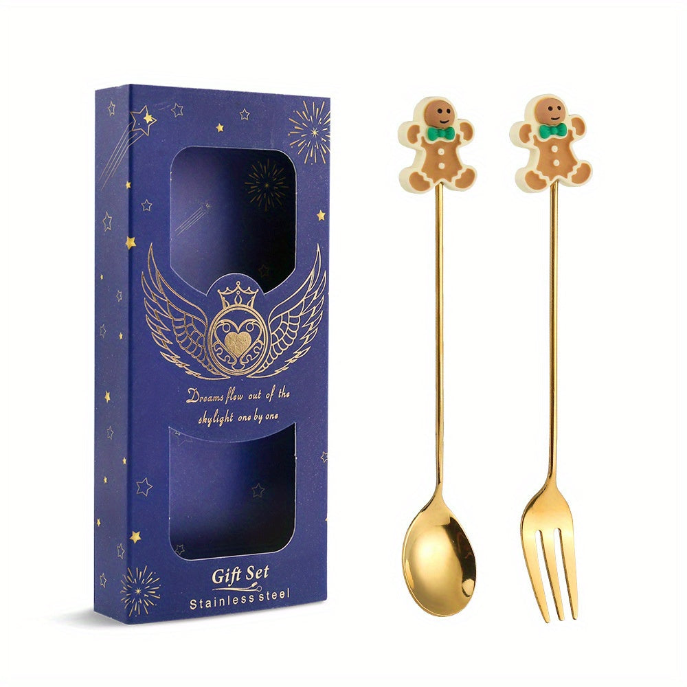 6pcs Dessert Cutlery Set Golden Christmas Cartoon Fork Spoon Set