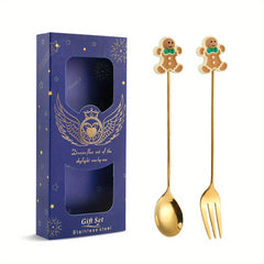 6pcs Dessert Cutlery Set Golden Christmas Cartoon Fork Spoon Set