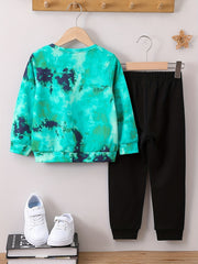 Boy's Tie Dye WILD BOY Print 2pcs Sweatshirt & Sweatpants Set