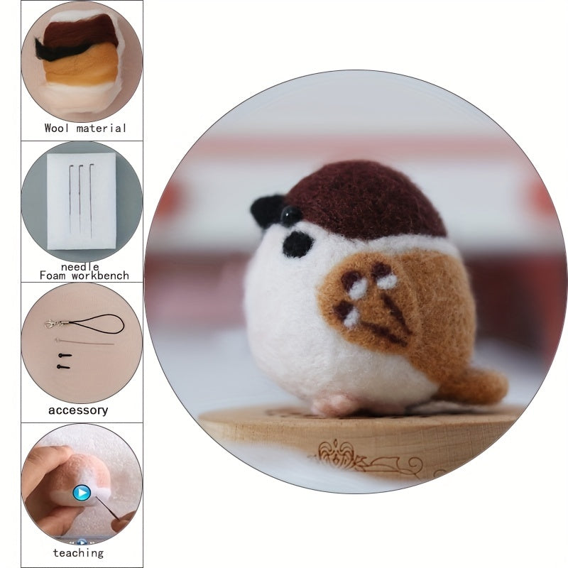 Bird Sparrow Needle Felting Kits for Beginners DIY Wool Felt Animal Crafting Set
