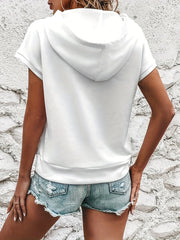 Heart Print Short Sleeve Hoodie Casual Hoodies Sweatshirt