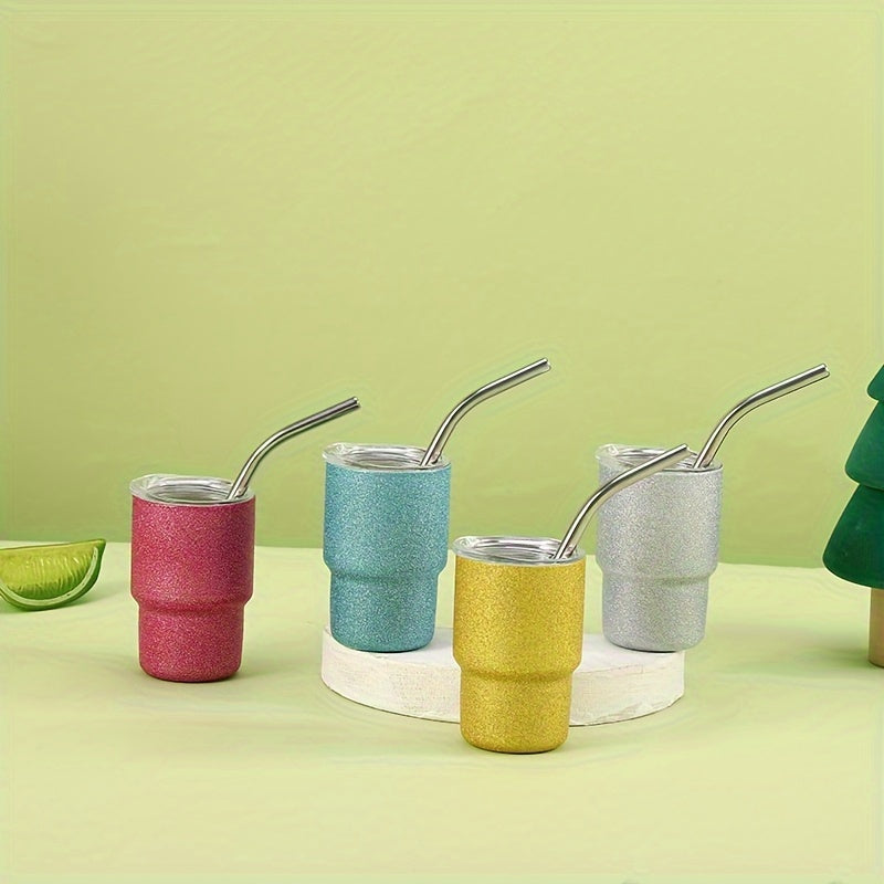 60ml Mini Stainless Steel Insulated Cup with Straw for Outdoor Activities