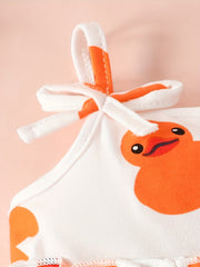3pcs Baby Girls Duck Pattern Camisole Top & Shorts Set