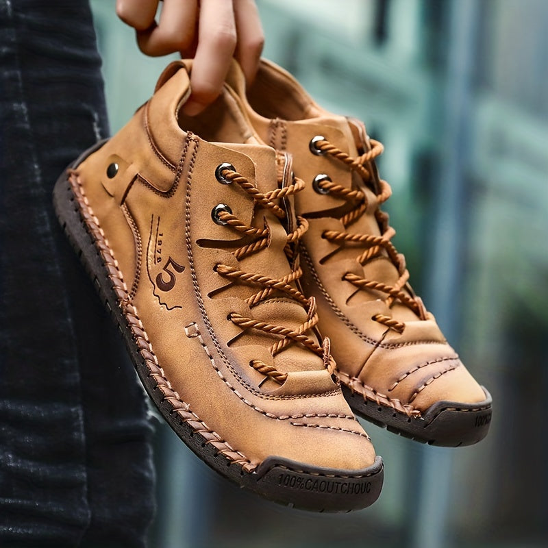 Men's Stitch Mid Top Lace Up Boots Non Slip Outdoor Shoes