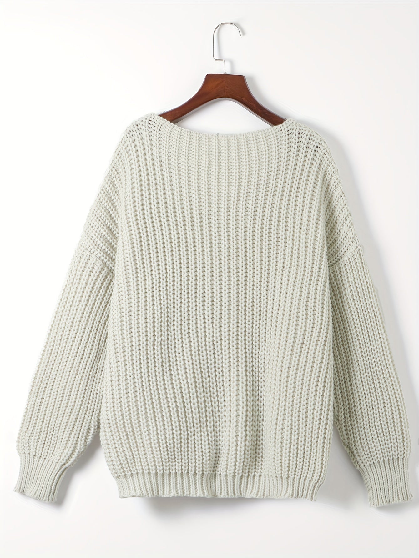 Casual Sweater Women's Solid V Neck Drop Shoulder Pullover Jumper