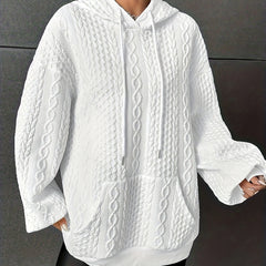 Textured Solid Drawstring Hoodie with Kangaroo Pockets